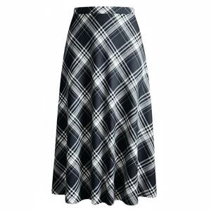 Appleseed's Size 12 Wool Blend Black Cream Plaid Maxi Skirt 33" Lined Academia